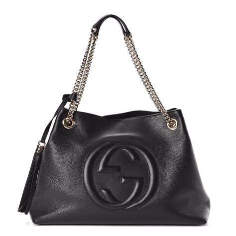 gucci black pebbled leather soho chain shoulder bag|Gucci medium soho chain tote.